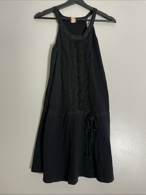 Burning Torch Black Mini Dress with Ruffle Front